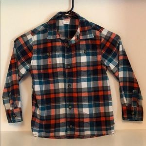 Orange/blue/gray/white plaid shirt